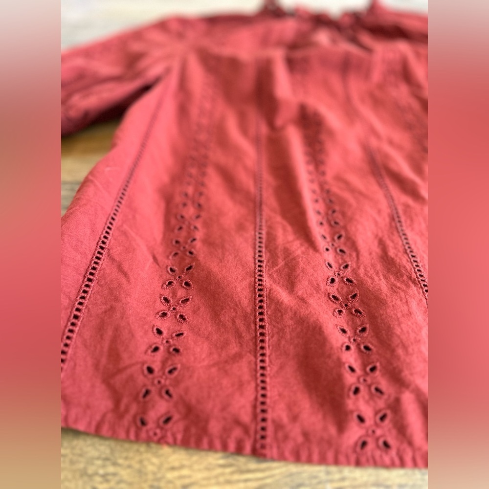 Universal Thread Eyelet Lace Ruffle Short Sleeve Blouse Burnt Orange - Picture 14 of 15